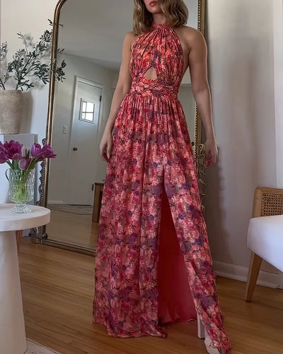 Isa Luna™ - Rygløs maxikjole med blomsterprint