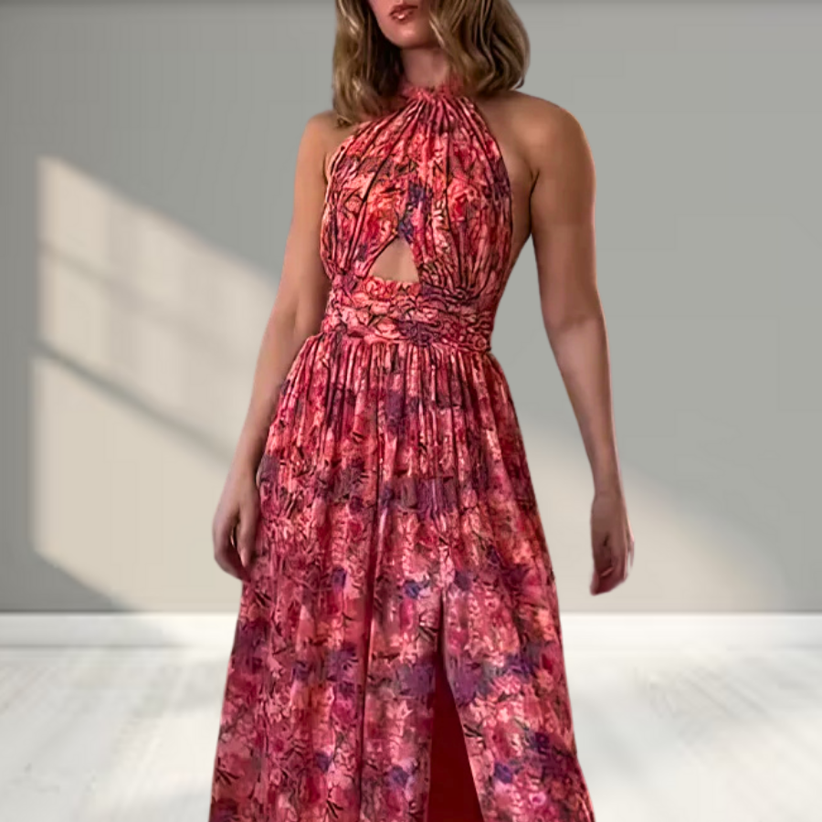 Isa Luna™ - Rygløs maxikjole med blomsterprint