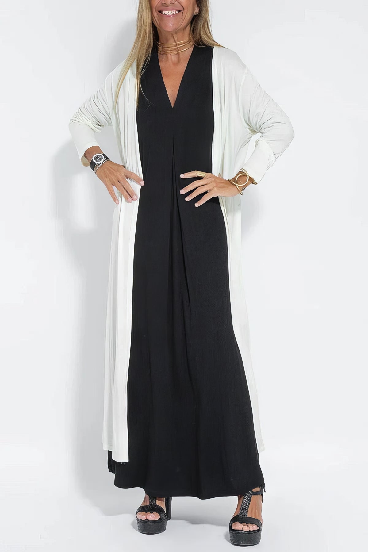 ELISA™ - Elegant maxikjole med matchende GRATIS cardigan