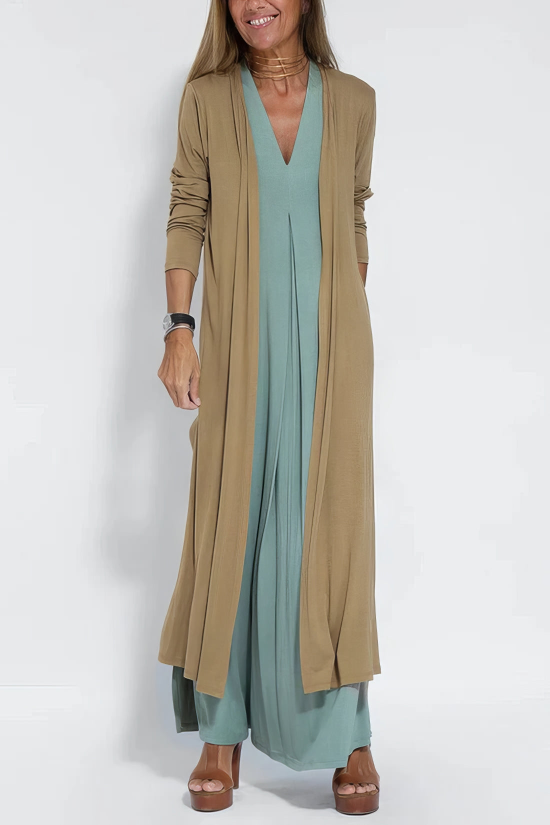 ELISA™ - Elegant maxikjole med matchende GRATIS cardigan